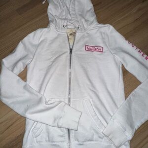 Hollister White Hoodie with Pink Logo